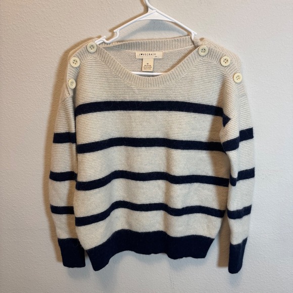 Lovecrazy Sweaters - Lovecrazy Striped Knit Sweater with Shoulder Buttons - Women's Medium
